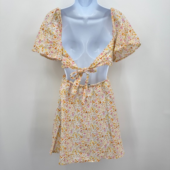 Princess Polly Floral‎ Mini Dress Womens Sz 6 Yellow Pink Open Back Y2K Babydoll - Picture 3 of 11